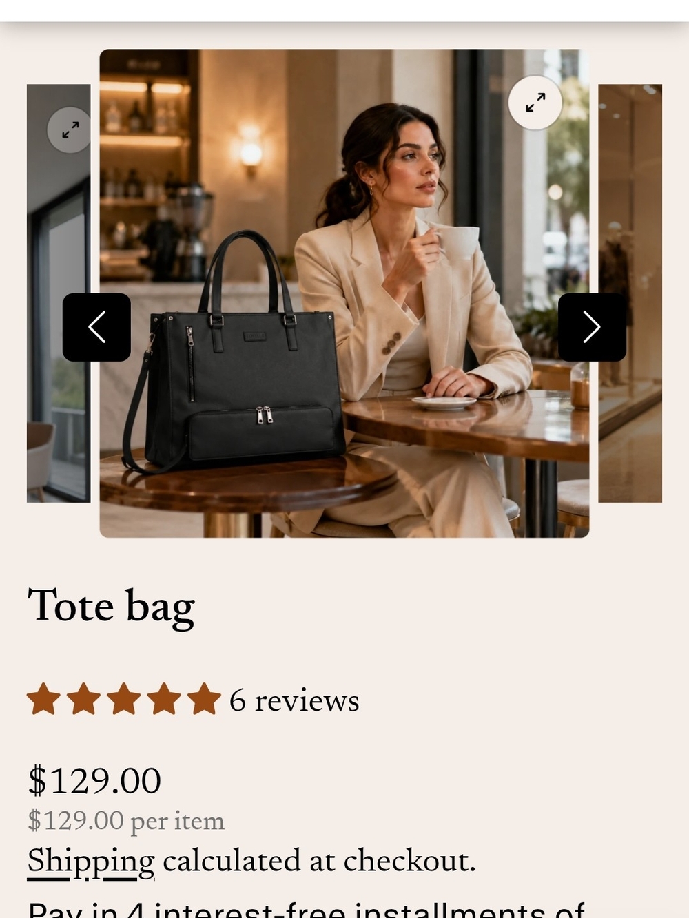 Black Tote Bag with Front Zip Pocket - Unbranded